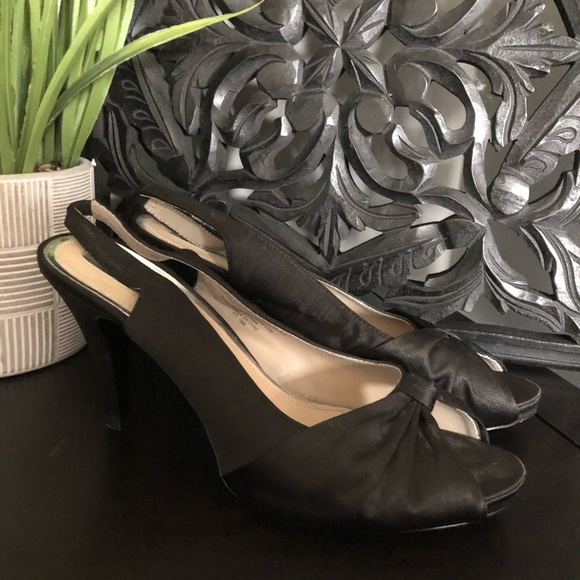 Black Satin Bow High Heels